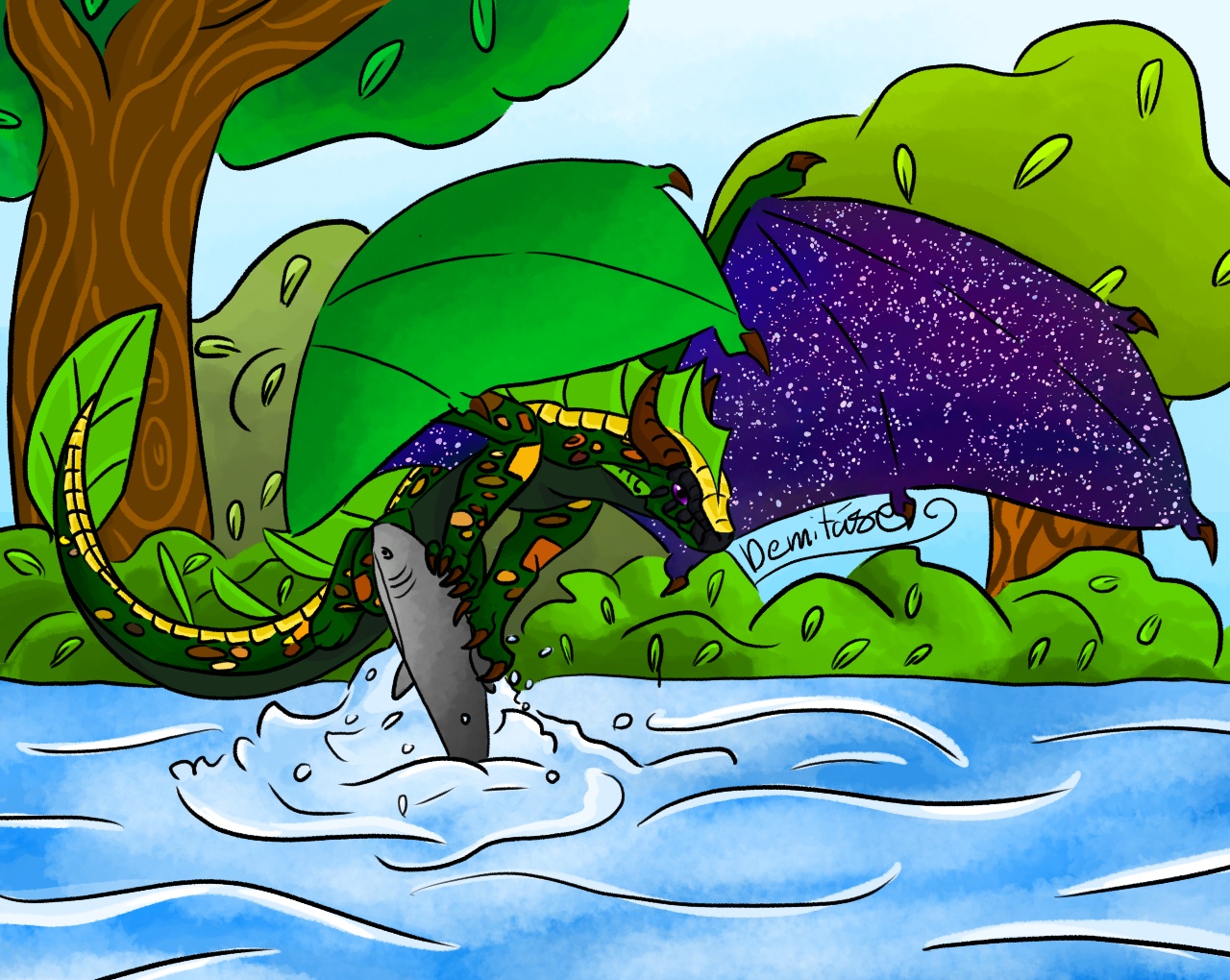 dragon with a fish